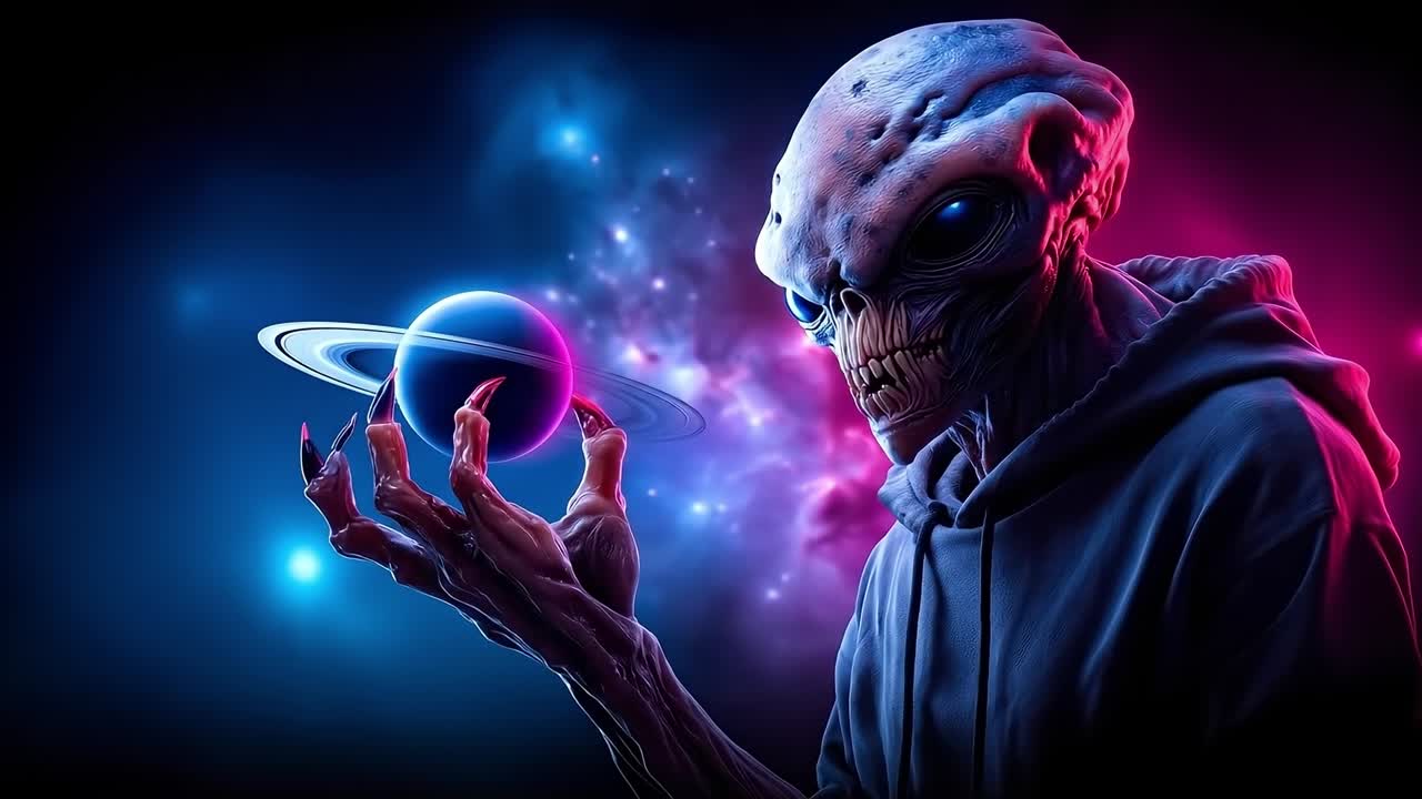 A man in a hoodie holding a planet in his hand