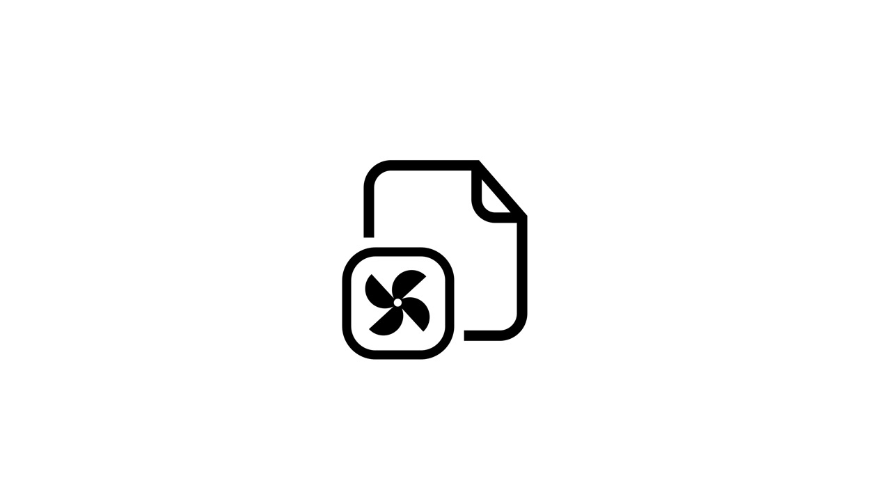 Document icon with circular fan or ventilation animation isolated on white background