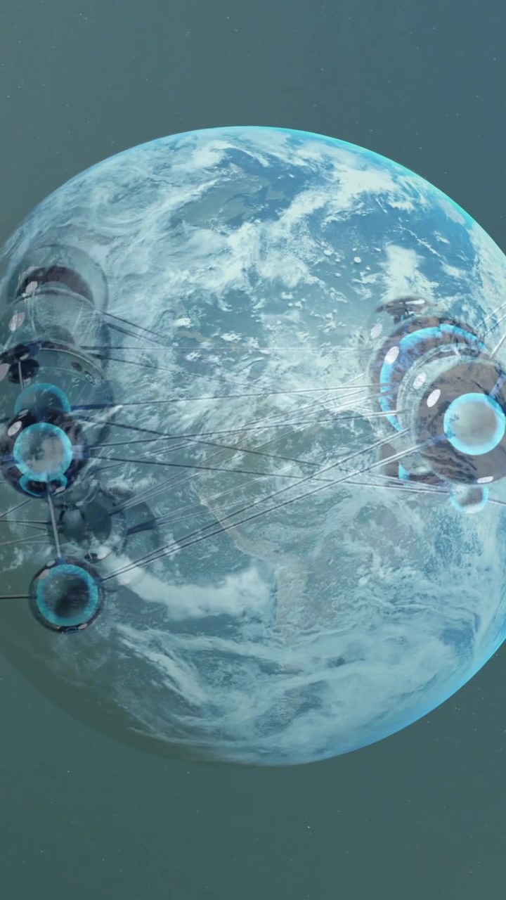 Satelliti connessi che orbitano attorno alla Terra, che mostrano un'animazione di rete di comunicazione globale