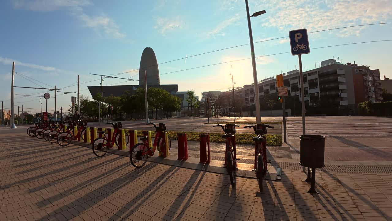 Urban cityscape with bicycles