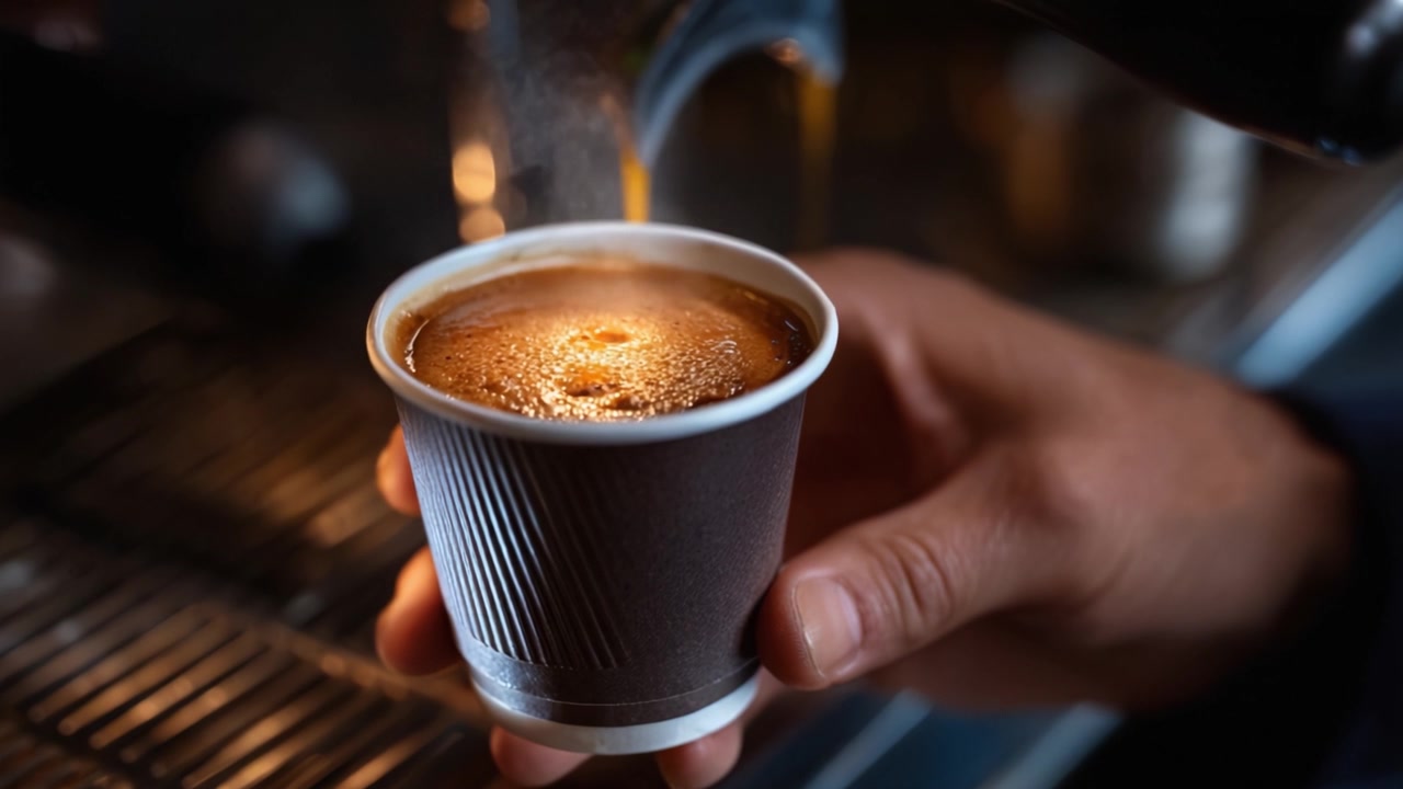 Creare l'Infuso Perfetto: Un Primo Piano su una Deliziosa Tazza di Caffè che Viene Versato, Fumante di Aroma e dalla Consistenza Ricca, Catturato nelle Mani Esperte di un Barista.