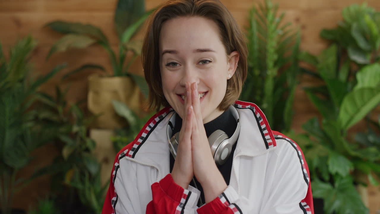 흥분 된 젊은 여성의 초상화 흥분 된 놀라운 성공을 즐기는 승리 개념 느린 동작