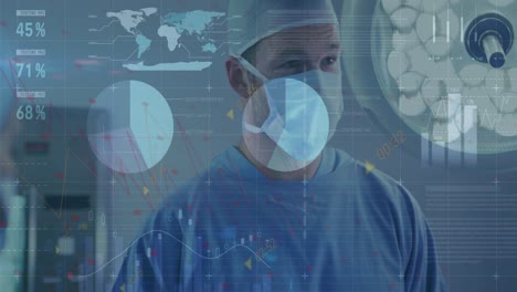 animación del procesamiento de datos financieros sobre un médico caucásico