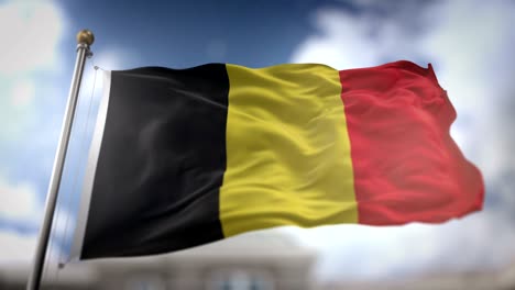 belgium flag waving slow motion 3d rendering blue sky background - seamless loop 4k