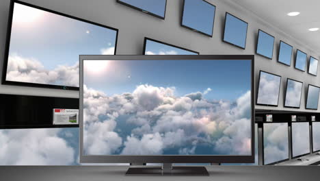 cielo azul y nubes en las pantallas de televisión