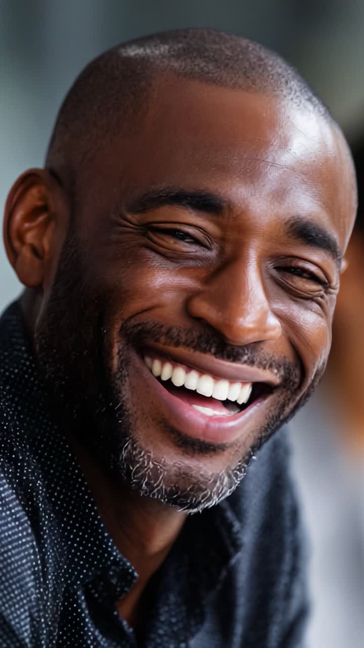 Un homme rayonnant déborde de bonheur et de chaleur, affichant un sourire radieux et une attitude attachante dans un moment de joie et de connexion avec les autres.