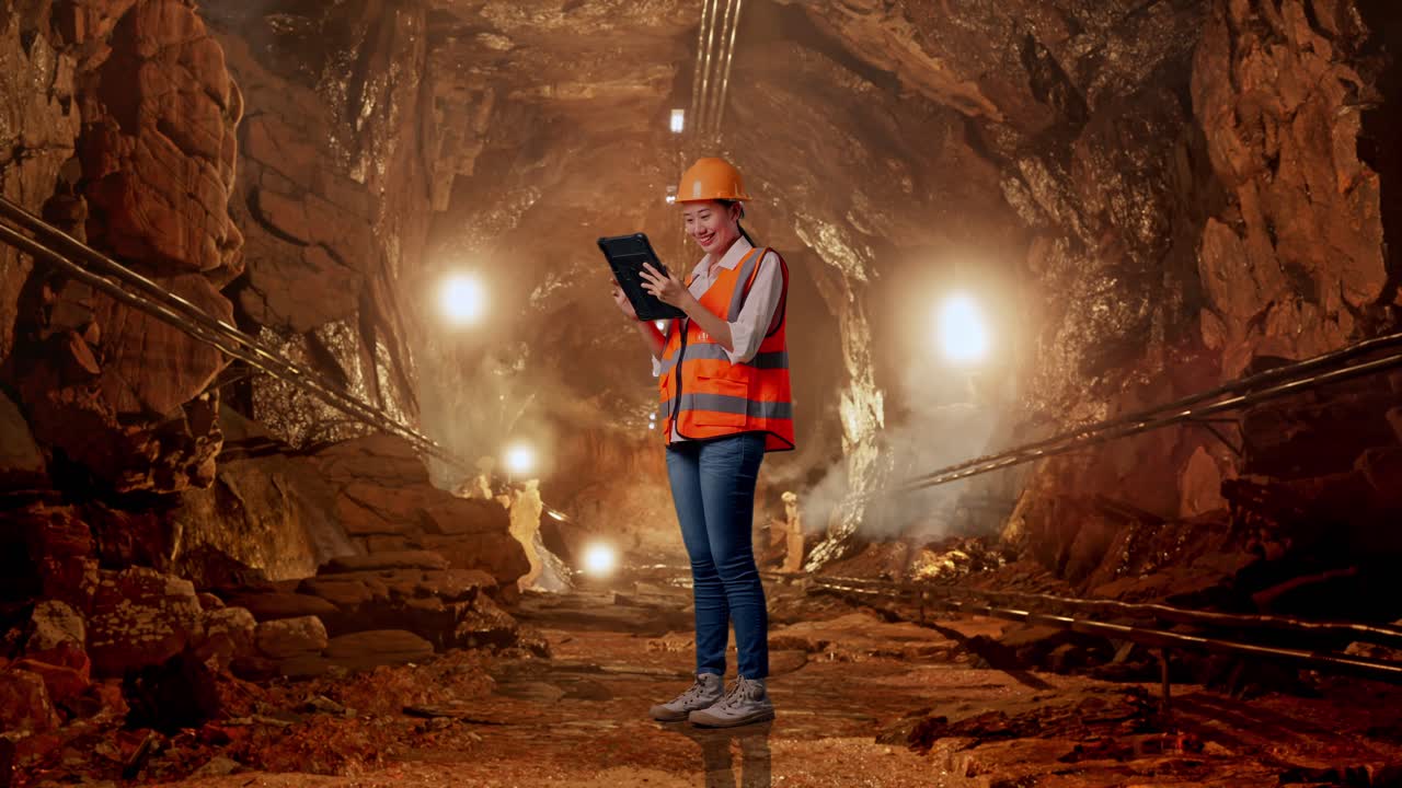 Female Engineer in a Mine Tunnel