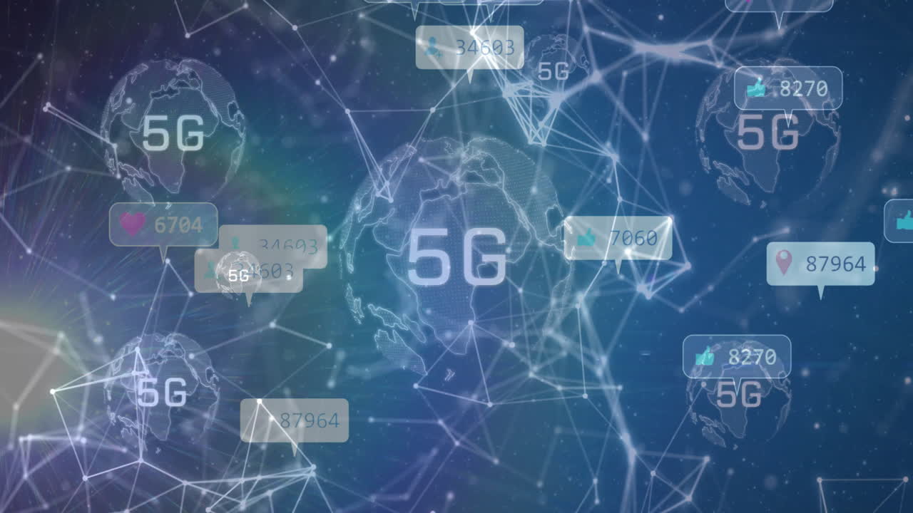 5G network and data connections animation over digital world map