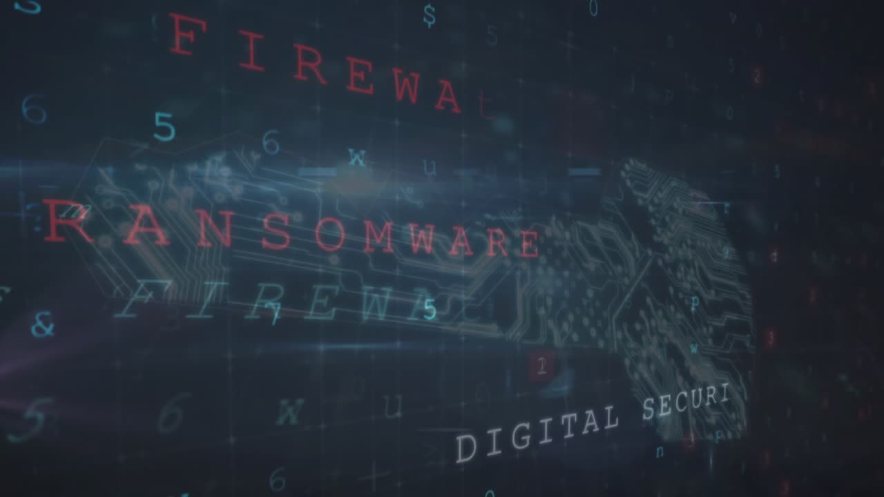 Animation of cyber attack warning text and data processing