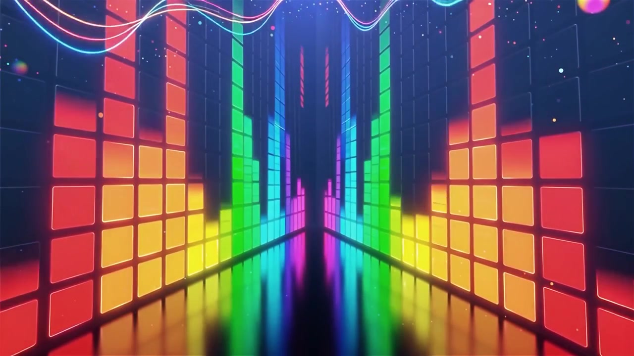 Sfondo visualizzatore equalizzatore musicale neon arcobaleno futuristico.