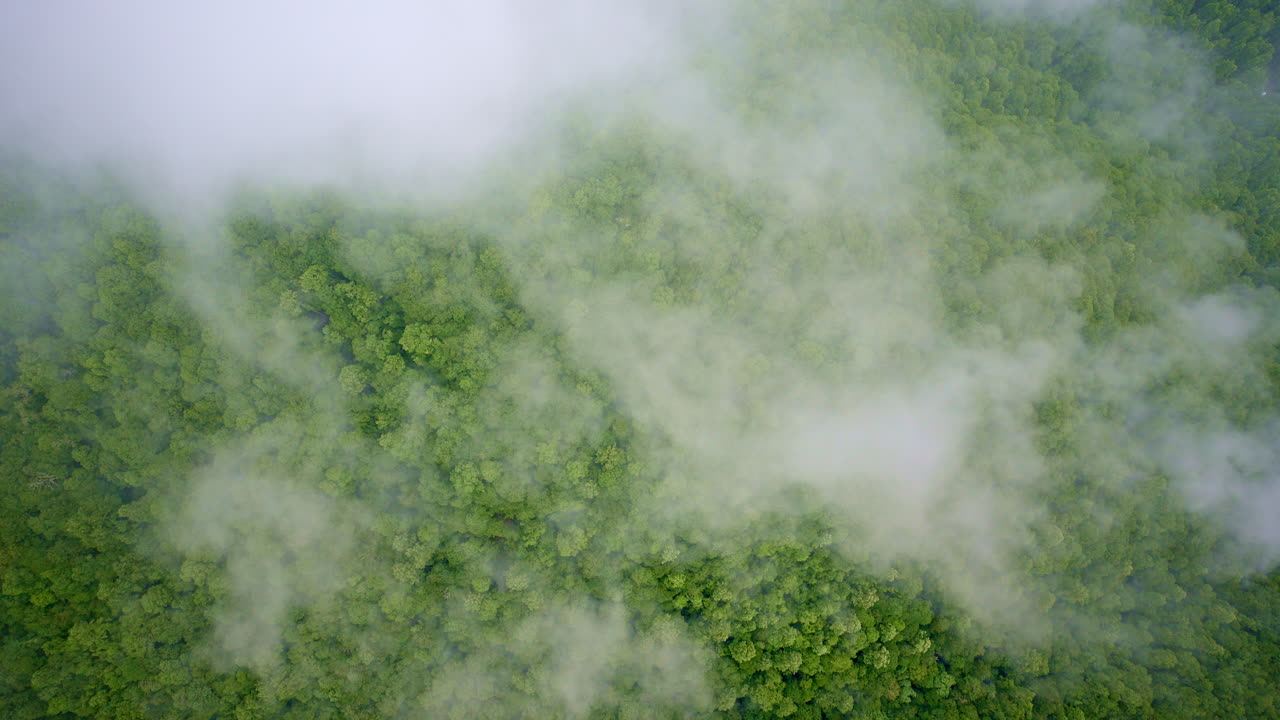 Cinematic sweep above the Great Smoky Mountains shrouded in haze