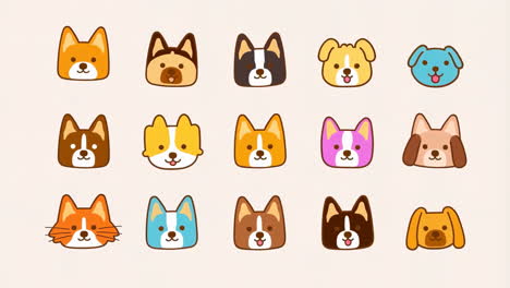 collection of cute cartoon animal faces