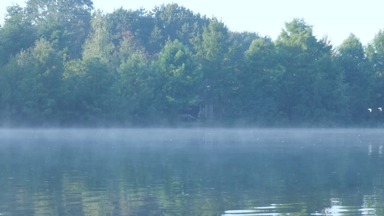 안개가 가득한 호수 풍경