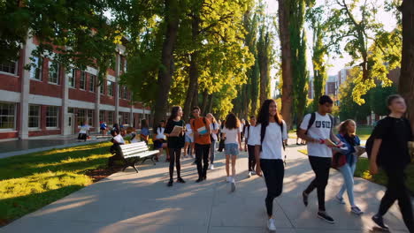 students walking on campus path