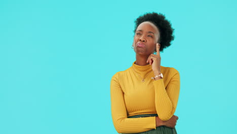 Thinking,-black-woman-and-mockup-in-studio