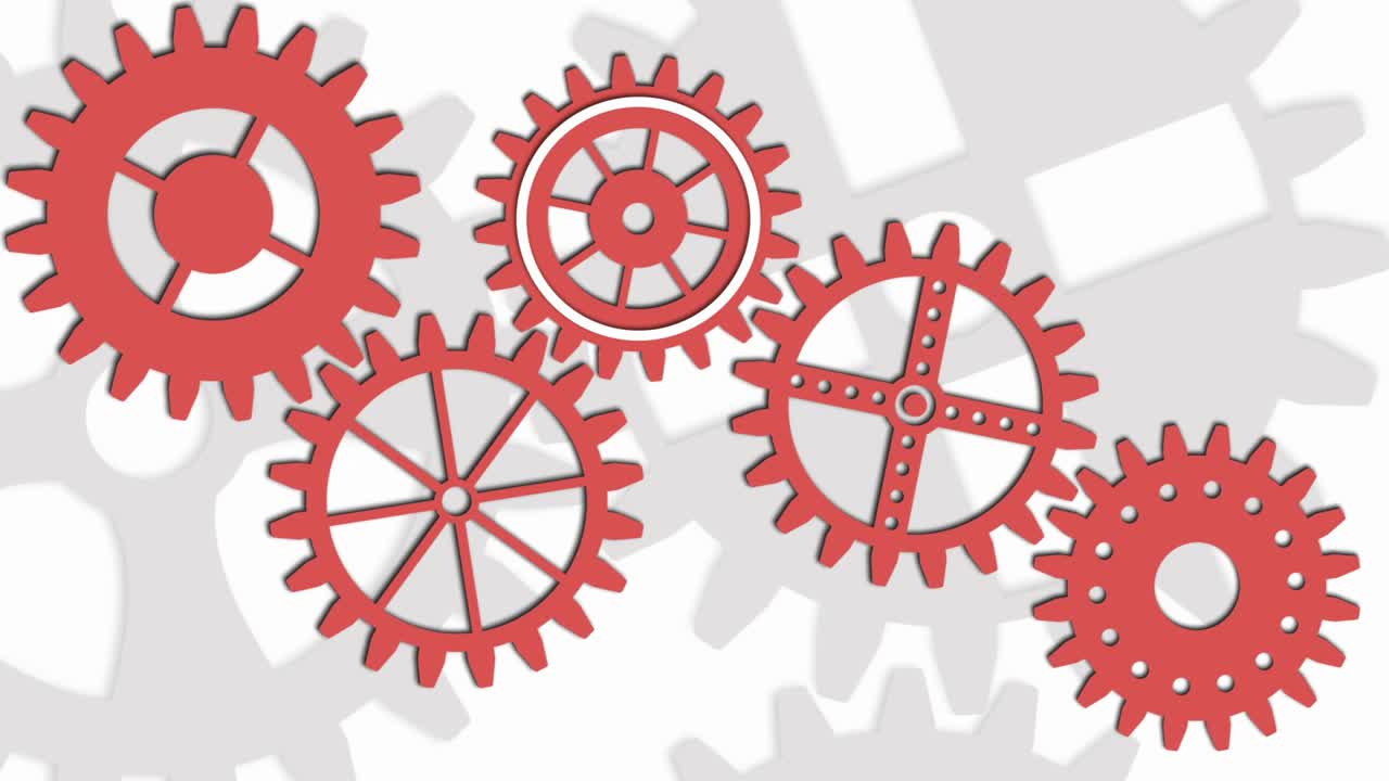 engranajes y ruedas giratorias en animación en bucle de color rojo