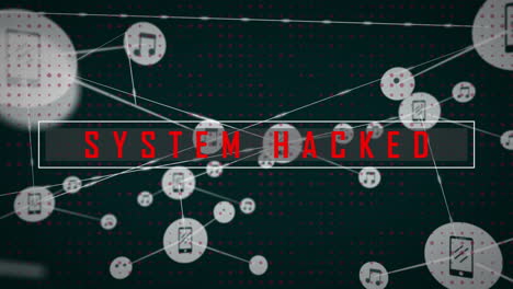 animation of cyber attack text and network of connections on black background