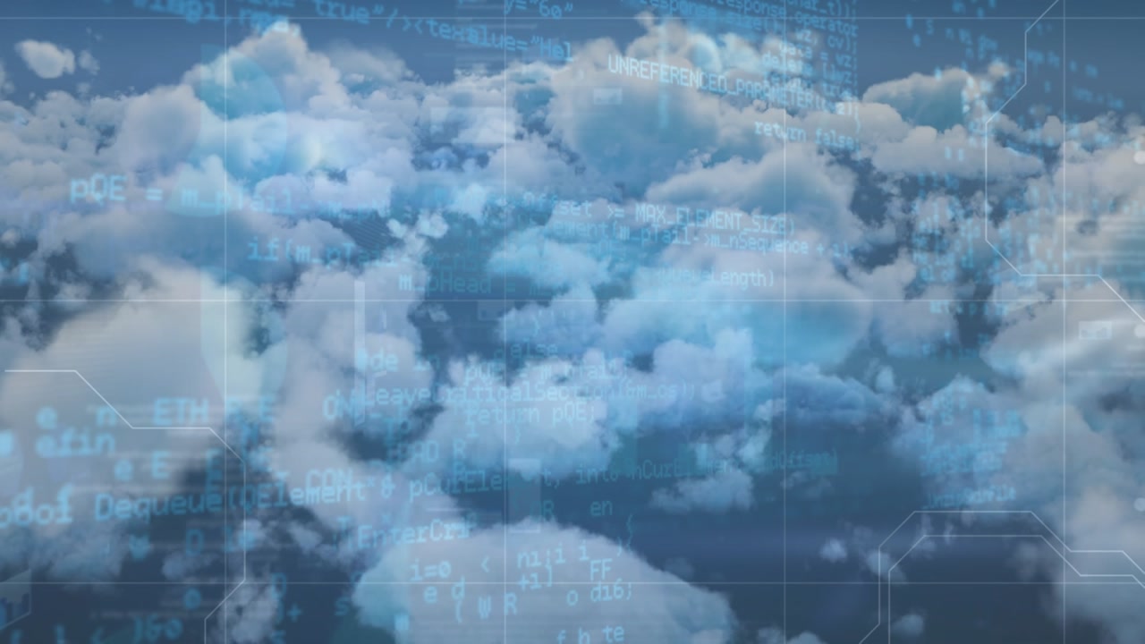 Animation of data processing over clouds