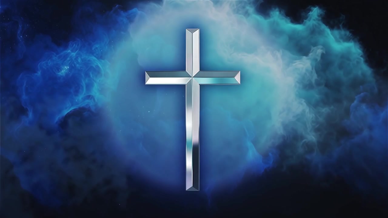 Croix chrétienne, lumière céleste, fond de culte.