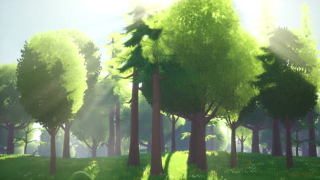 paisaje forestal verde de dibujos animados con árboles y flores
