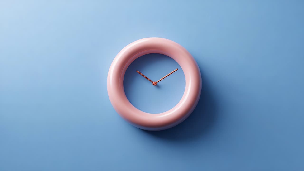 A Contemporary Round Clock with a Pink Silicone-like Frame Against a Smooth Blue Background, Showcasing Minimalist Design for Modern Home Decor and Stylish Aesthetics