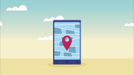 animación del servicio logístico con teléfono inteligente y ubicación de pin