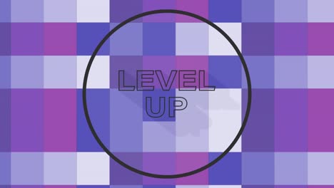 Animation-of-level-up-text-over-colorful-squares