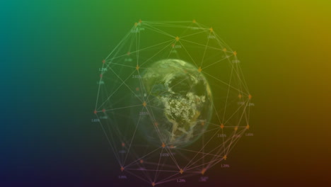 animation of network of connections over spinning globe against green gradient background