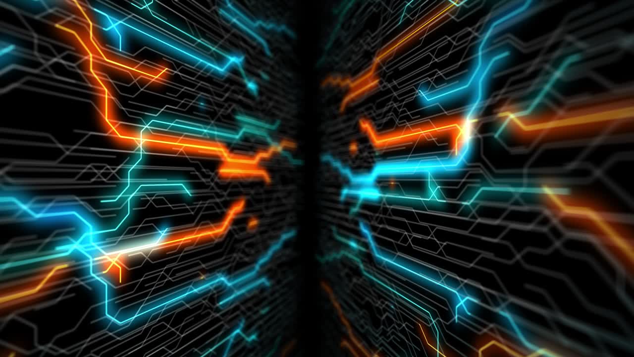 4k bucle de placa de circuito, placa base, chip digital. fondo de ciencia tecnológica. procesador de comunicación integrado. componente de ingeniería de la información con bokeh. tecnología de hardware de computadora de renderización 3d