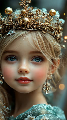 young girl wearing a crown and sparkling elements in a beautiful setting