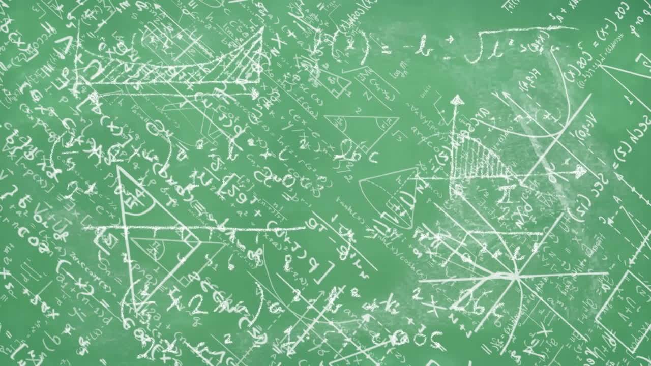 녹색 배경에 수학적 방정식과 다이어그램의 애니메이션