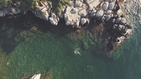 people swimming in a rocky beach. greece