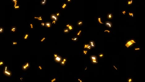 gold confetti on black background.