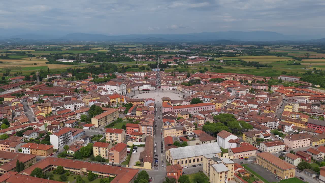 Aerial view of Palmanova showing its unique radial urban layout and central square
