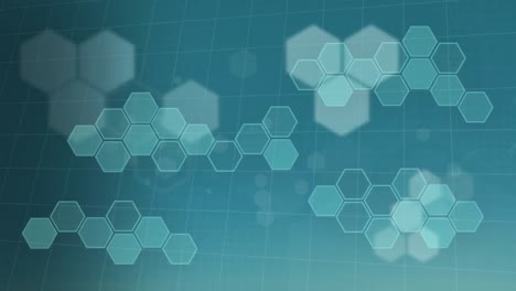 animation of scientific network of hexagons over grid on blue background