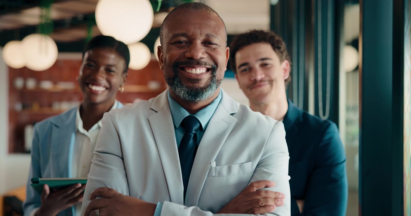 Diverse Business Team Smiling in Modern Office