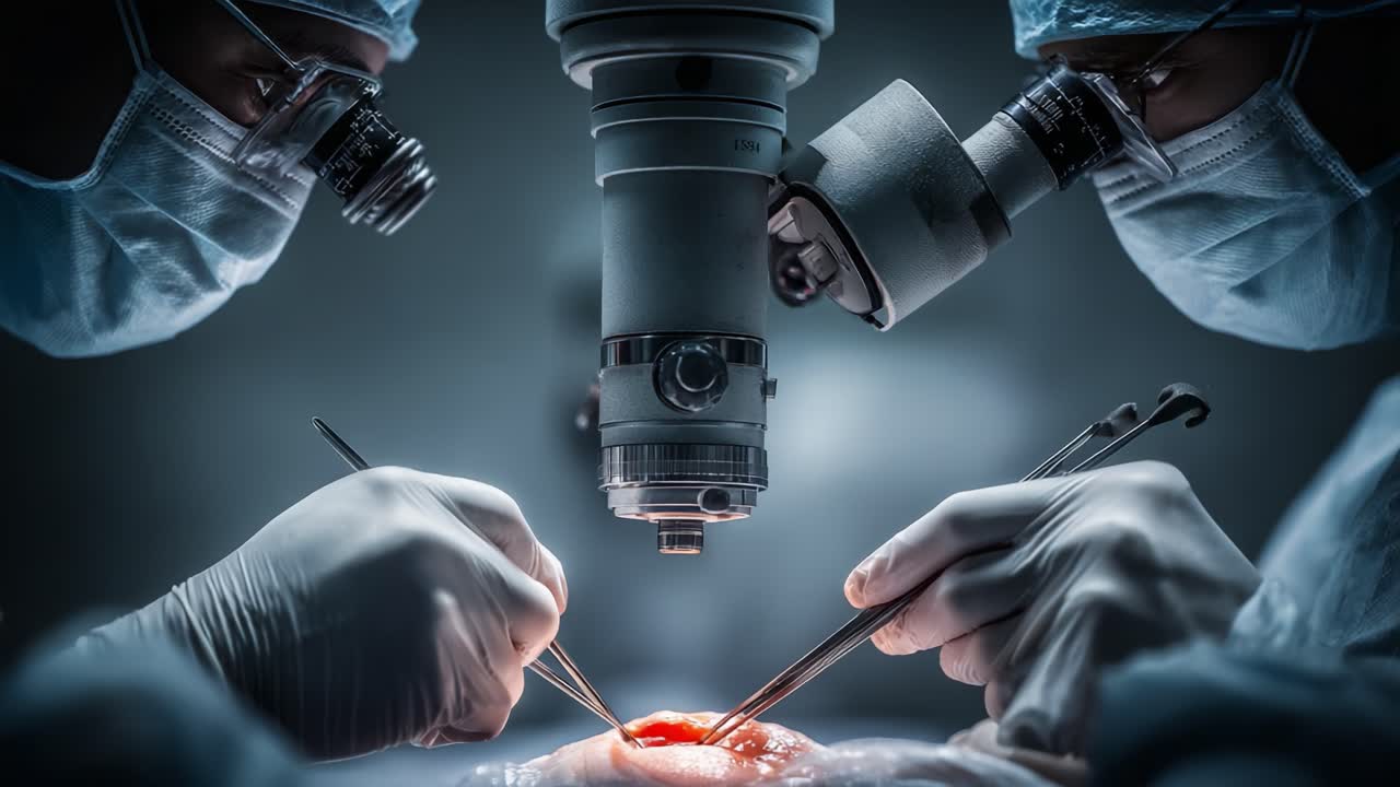 Surgeons Conducting a Delicate Operation Under Intensely Bright Lights with Precision Instruments, Highlighting the Artistry and Skill Required in Modern Surgical Procedures