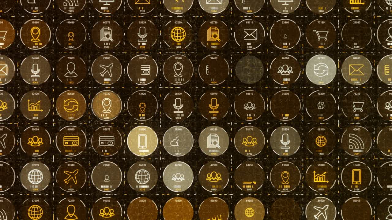 다양한 아이콘을 가진 디지털 대시보드 인터페이스