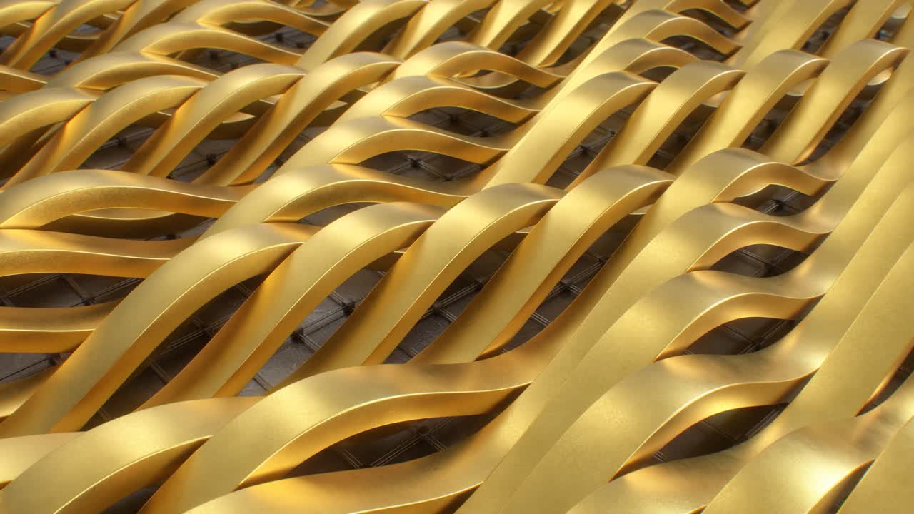 Beautiful Shining Gold Abstract Wave Reflective Metal Strips Flowing - 4K Seamless VJ Loop Motion Background Animation
