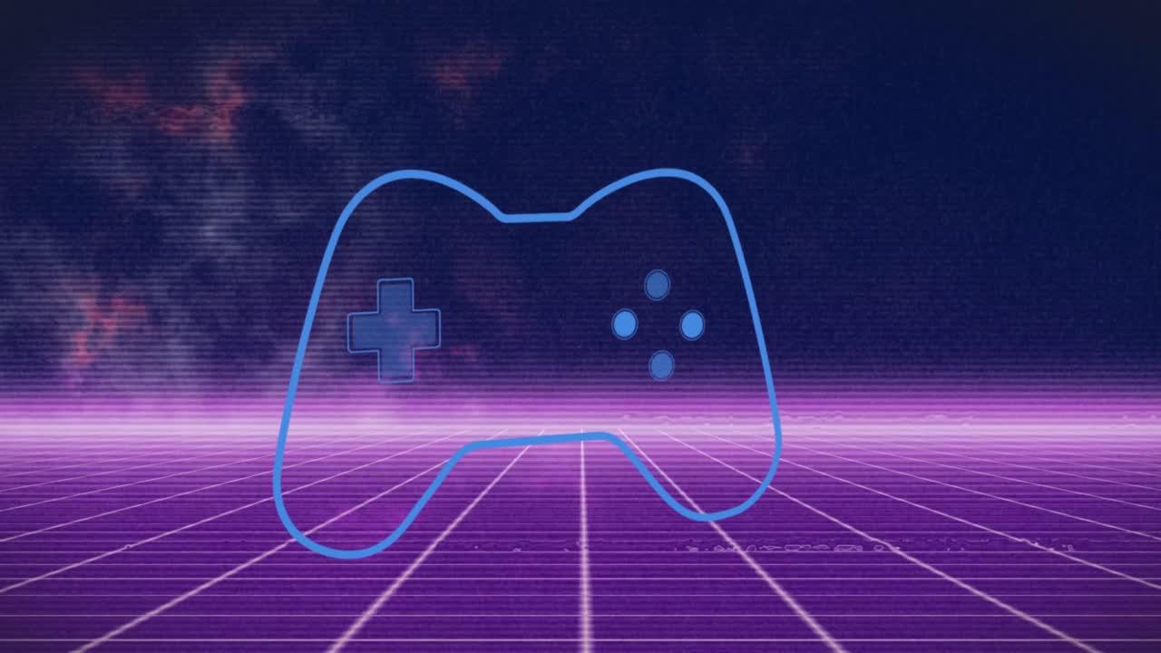 배경에 추상적인 미래주의 디자인을 가진 비디오 게임 컨트롤러의 애니메이션