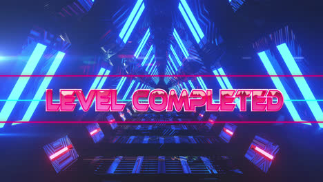 animation of level completed text over digital tunnel