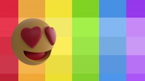 Animation-Des-Emoji-Symbols,-Das-Sich-Auf-Regenbogenhintergrund-Bewegt