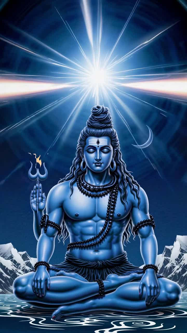 A divine figure in meditation, viewed from the front, with cosmic energy above