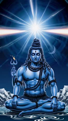 a divine figure in meditation, viewed from the front, with cosmic energy above