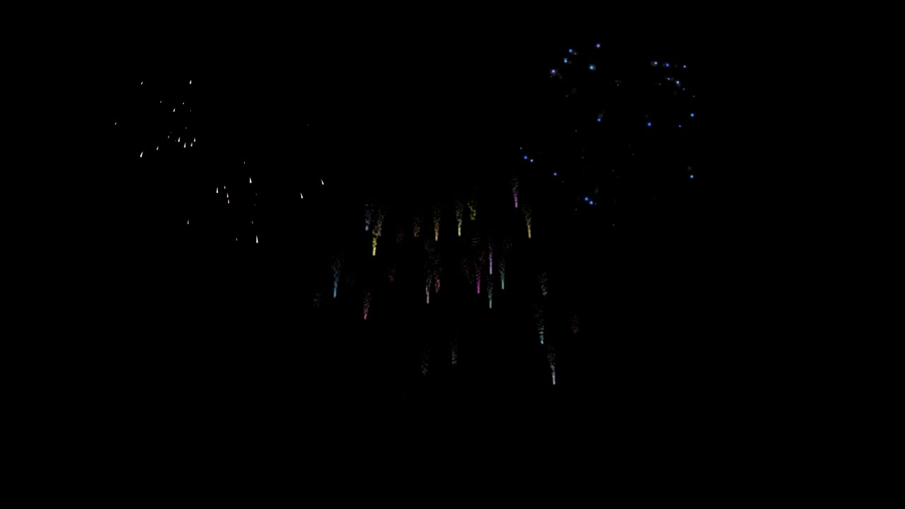 A dazzling burst of vibrant blues cascades into shimmering golds, followed by crackling reds that sizzle and pop, ending with an awe-inspiring finale of swirling silver glittering in the night sky.