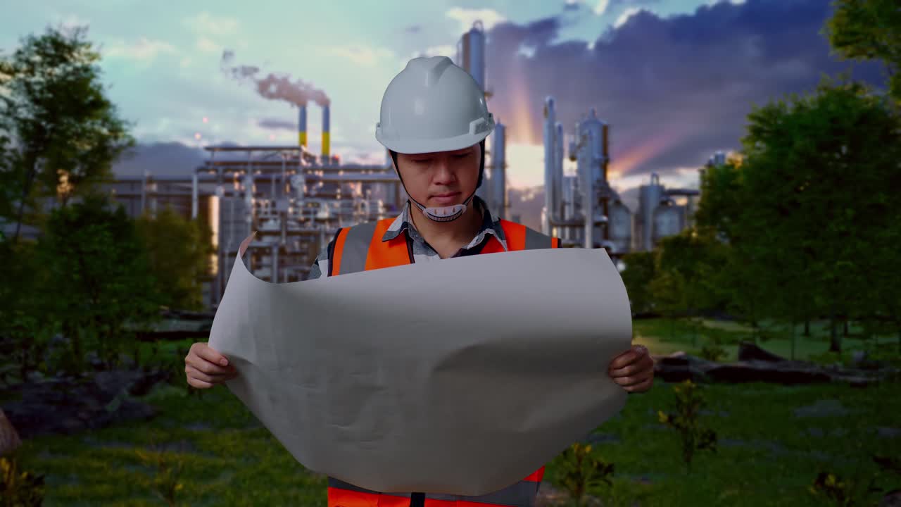 Engineer Reviewing Plans at a Factory