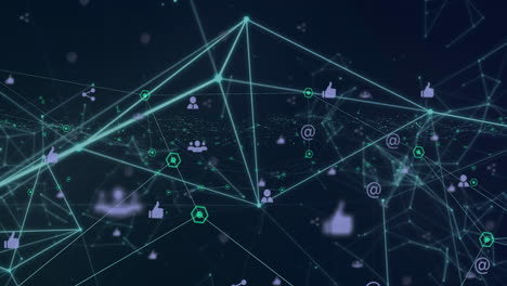 digital animation of network of connections over digital icons against black background