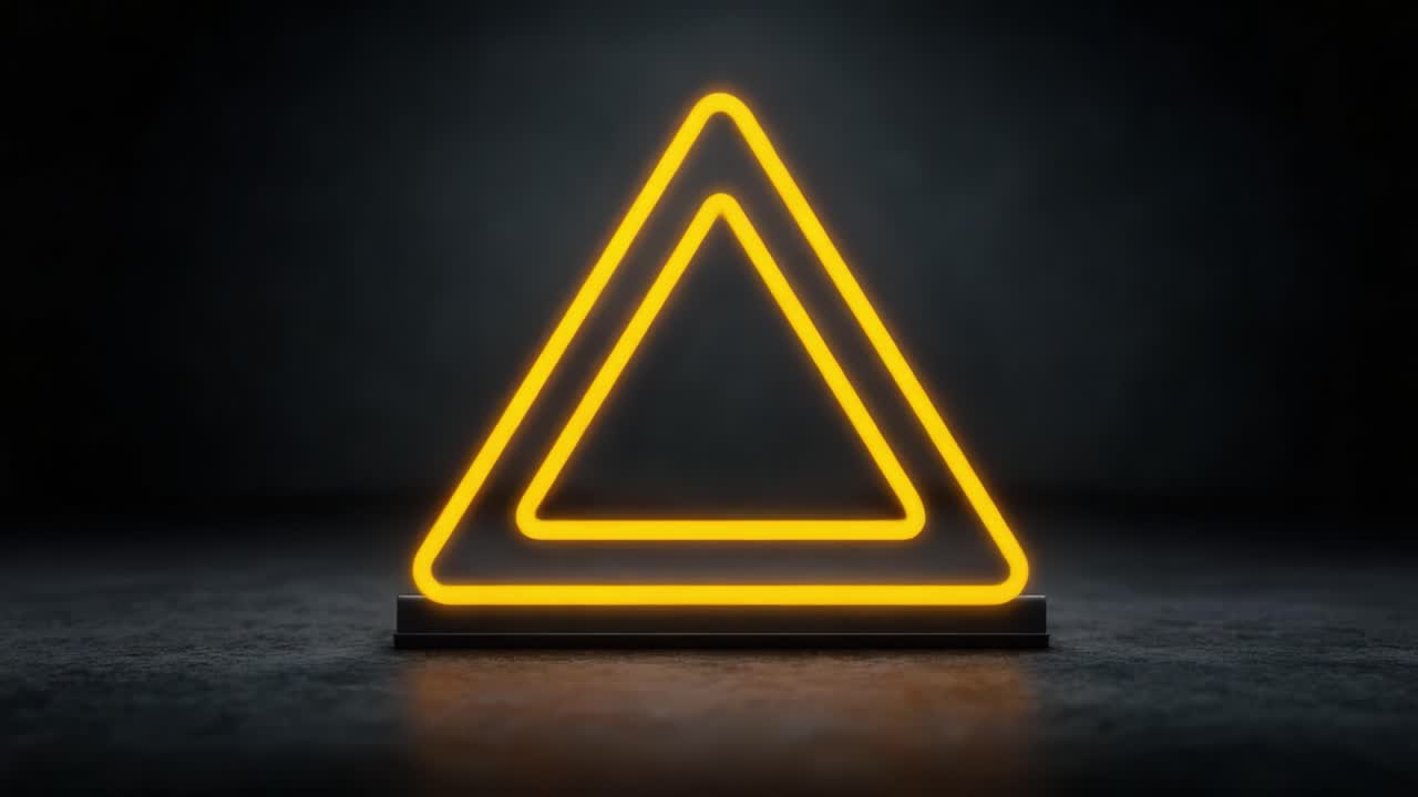 Illuminated Triangle: A Striking Contrast of Neon Light Against a Dark Background Highlighting Geometric Simplicity and Aesthetic Appeal