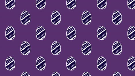 animación de huevos de pascua con patrones que se mueven en filas sobre un fondo púrpura