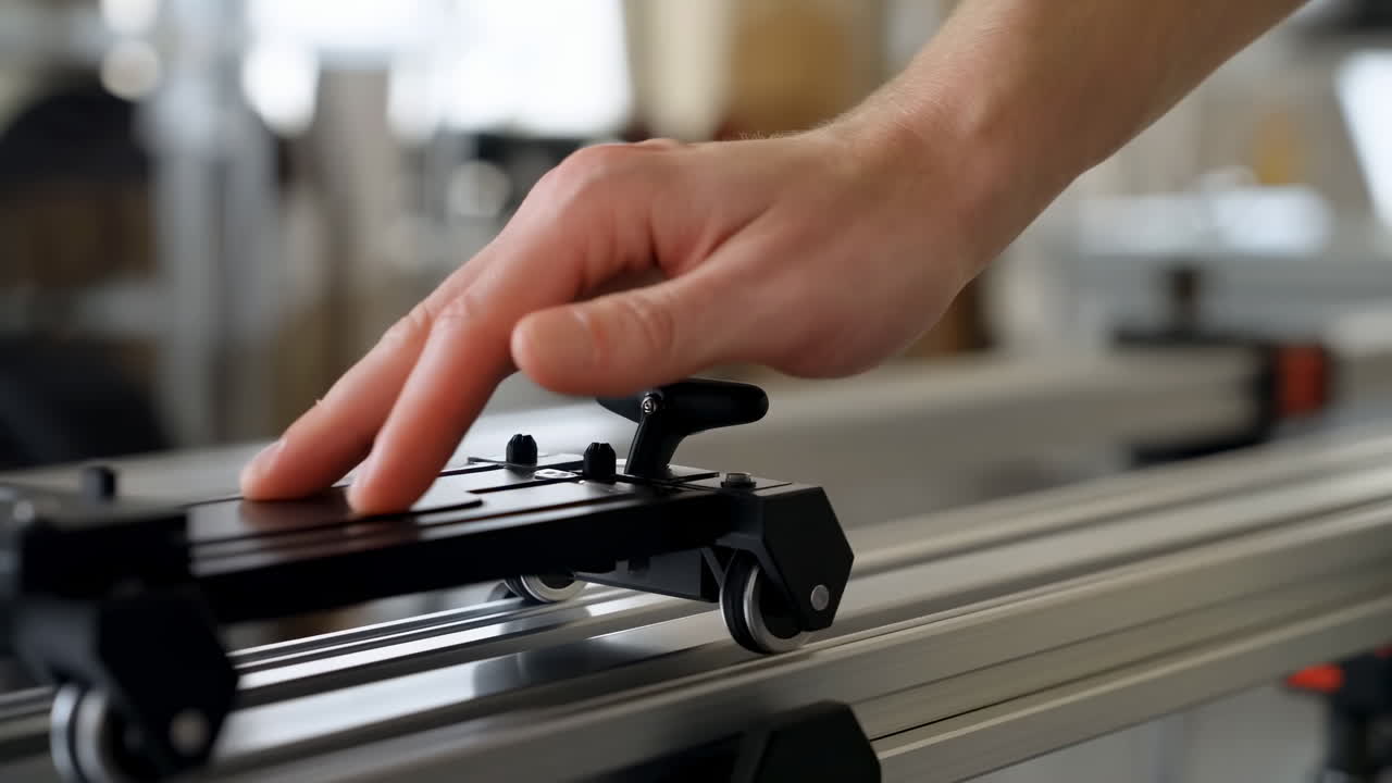 Hand Operating a Camera Slider for Smooth Video Production